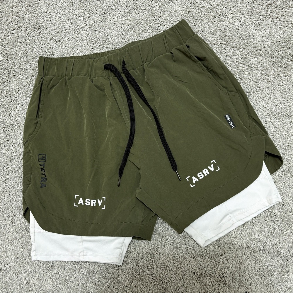 ASRV Shorts Green 4 Tetra Lined 5 Inch Inseam DSG 0411 Workout Gym Mens Large